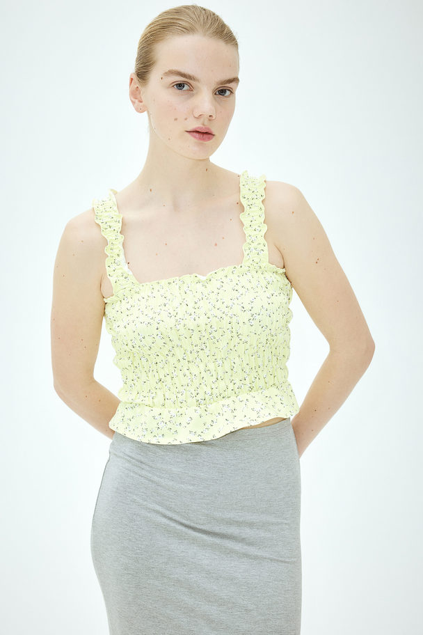 H&M Cropped Smocked Top Yellow/floral