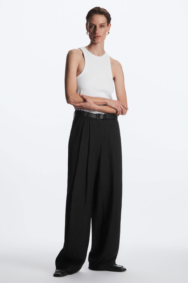 COS Straight-leg Linen-blend Trousers Black