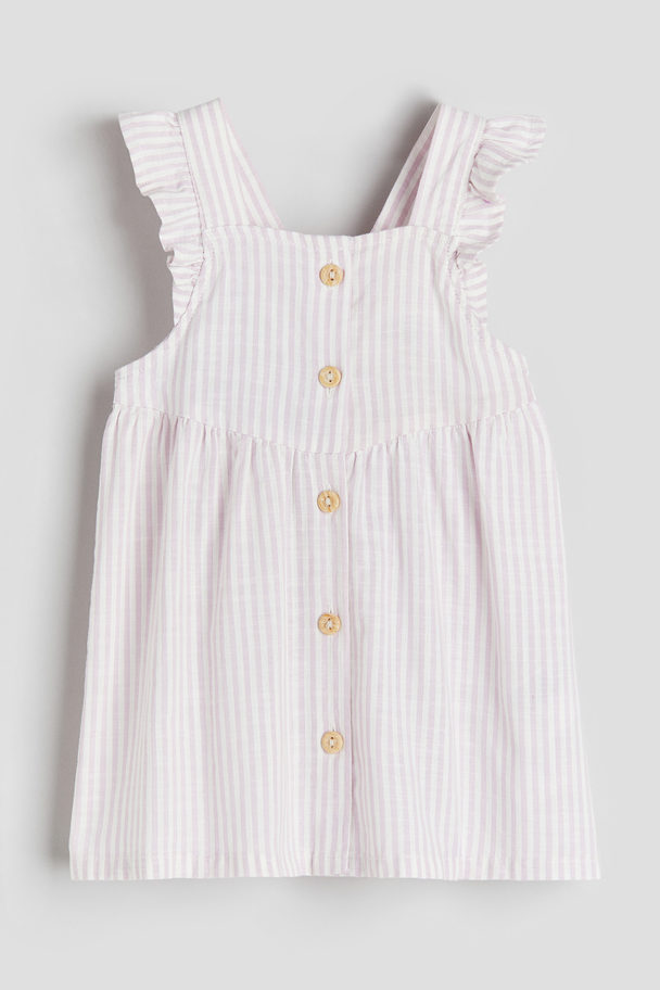 H&M Flounce-trimmed Cotton Dress Light Purple/white Striped