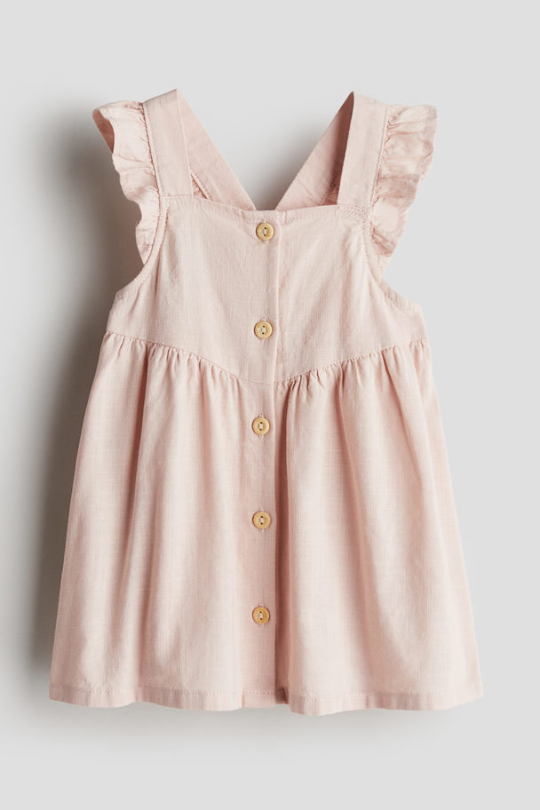 H&M Flounce-trimmed Cotton Dress Light Dusty Pink