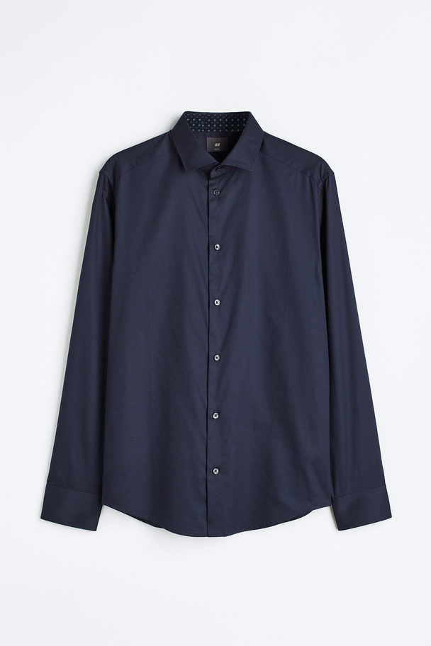 H&M Hemd aus Premium Cotton in Slim Fit Dunkelblau