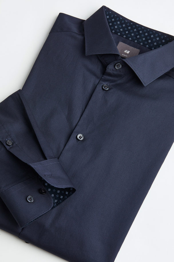 H&M Hemd aus Premium Cotton in Slim Fit Dunkelblau