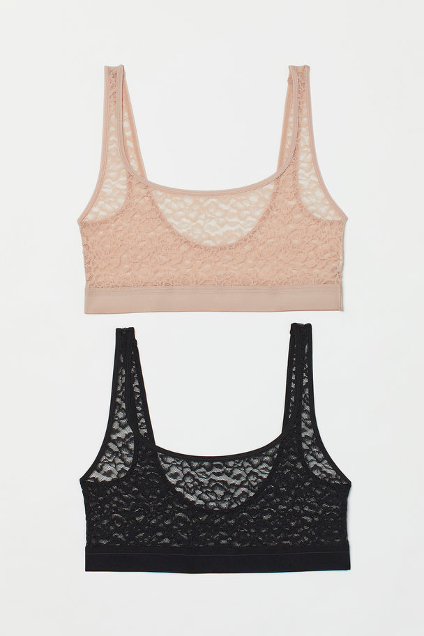 H&M 2-pack Non-padded Lace Bra Tops Pink/black