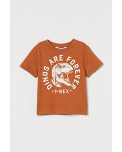 T-shirt Med Tryk Mørk Orange/tyrannosaurus