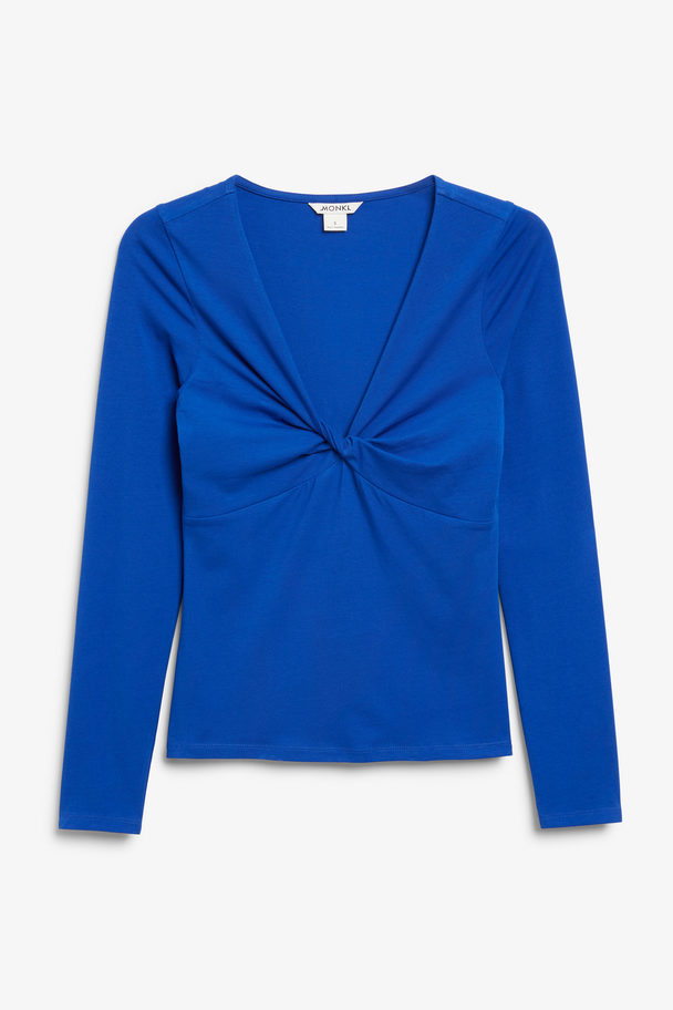 Monki Blue V-neck Top With Ruche Knot Detail Blue