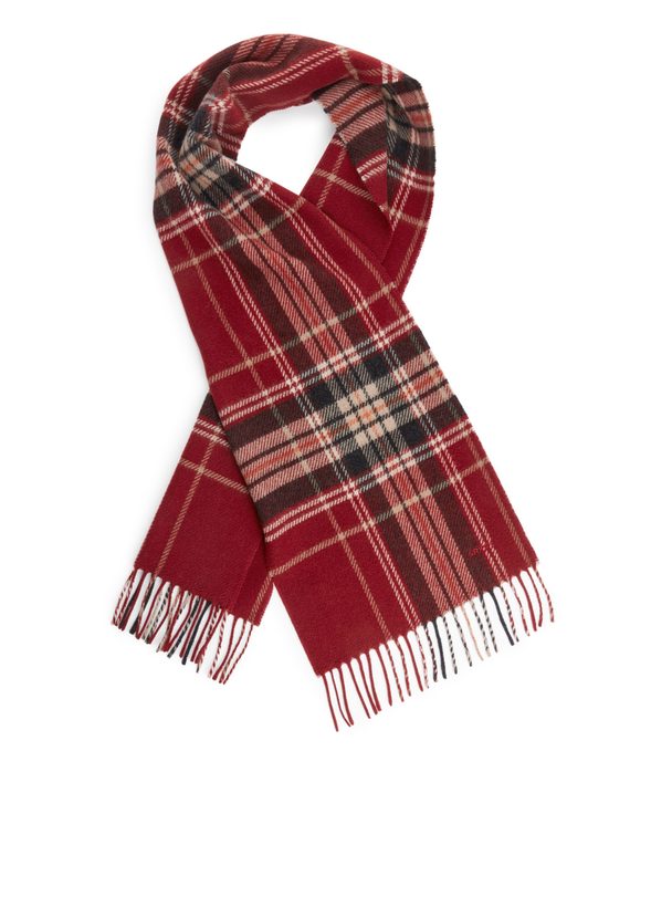ARKET Checked Wool Scarf Red