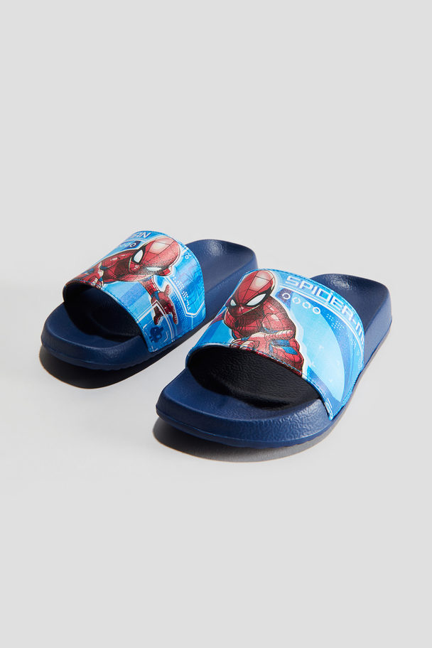 H&M Printed Pool Shoes Dark Blue/spider-man
