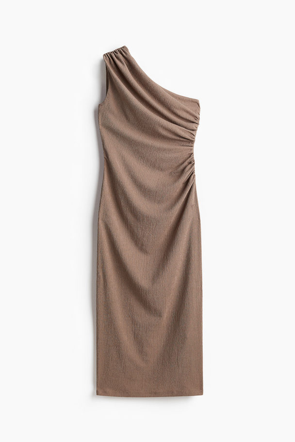 H&M One-Shoulder-Kleid mit Raffungen Dunkelbeige