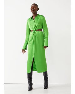 Twisted Front Shirt Dress Green