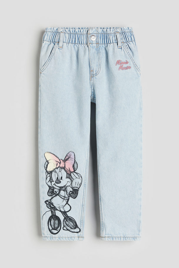 H&M Paper Bag Jeans Relaxed Fit Sart Denimblå/minnie Mouse