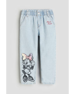 Relaxed Fit Paper Bag Jeans Pale Denim Blue/minnie Mouse