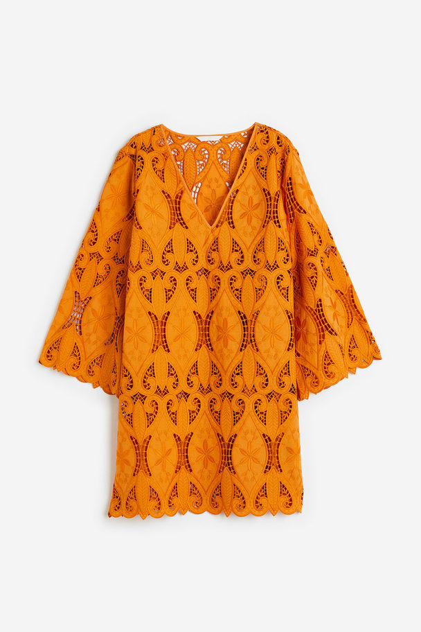 H&M Jurk Met Borduursel Oranje