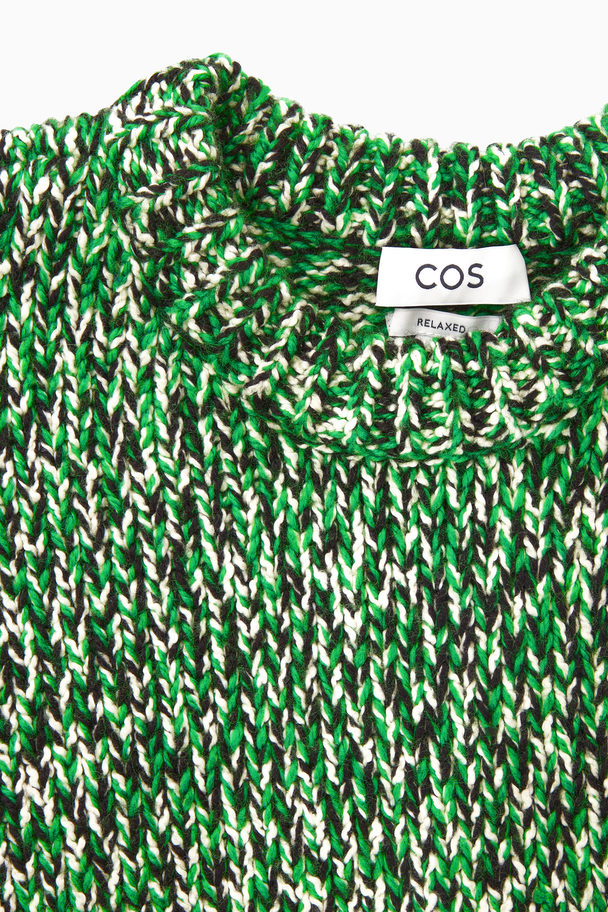 COS Tri-tone Wool Crew-neck Jumper Green / Black / White