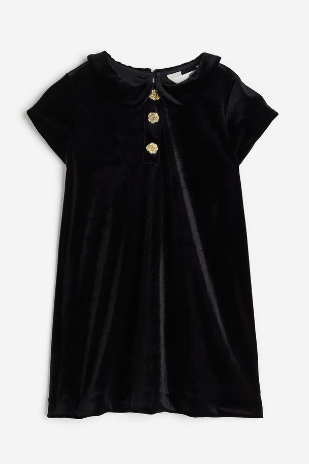 H&M Collared Velvet Dress Black