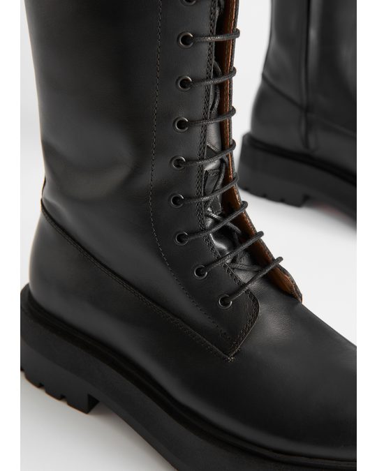 & Other Stories Chunky Knee High Leather Boots Black