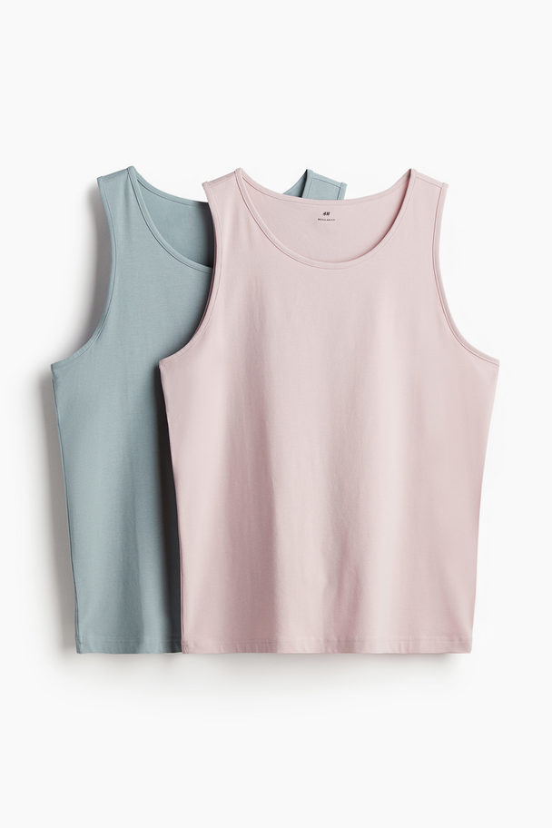 H&M 2-pack Regular Fit Vest Tops Turquoise/pink