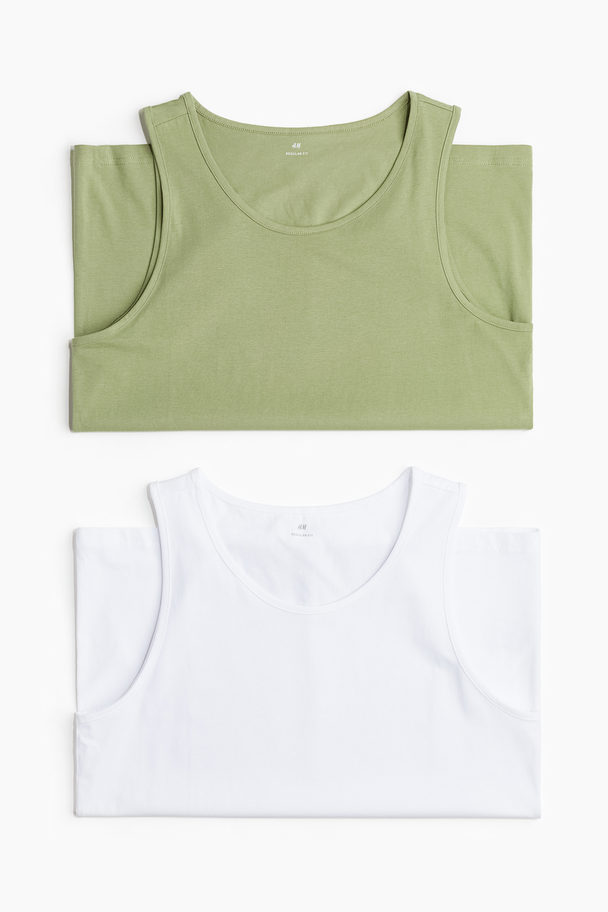 H&M 2-pack Regular Fit Vest Tops Green/white