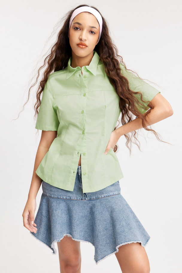 Monki Fitted Poplin Blouse Light Green