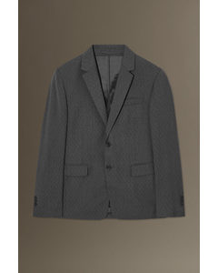 SCHMAL GESCHNITTENER BLAZER AUS WOLL-JACQUARD GRAU MELIERT