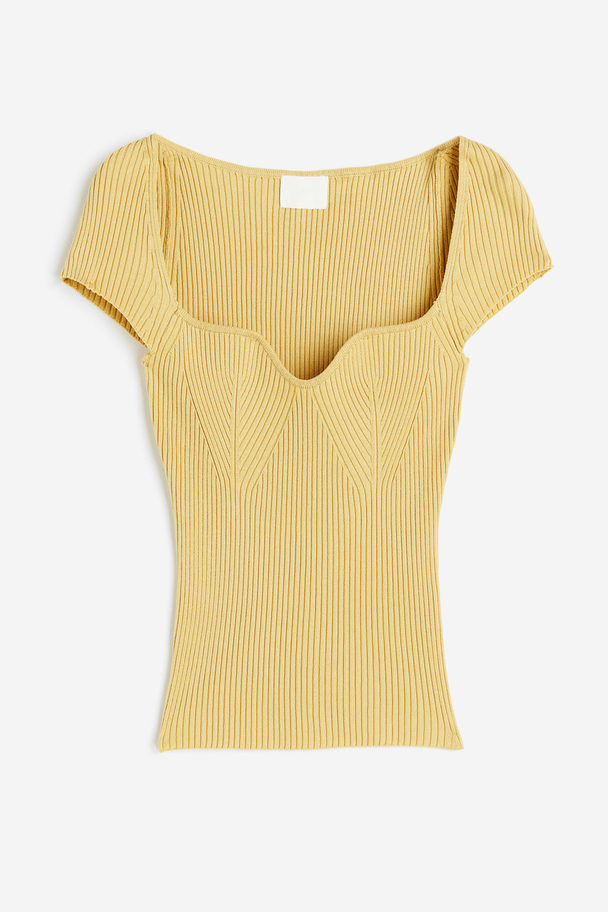 H&M Rib-knit Top Dusty Yellow
