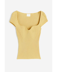 Rib-knit Top Dusty Yellow