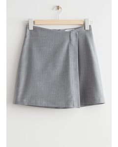Asymmetric Mini Skirt Grey Pinstripe