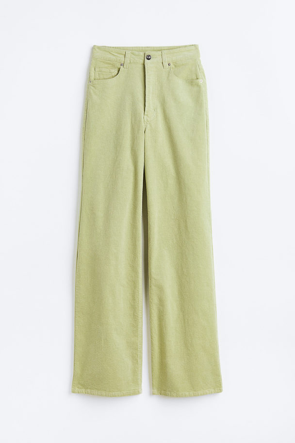 H&M Wide Corduroy Trousers Light Green