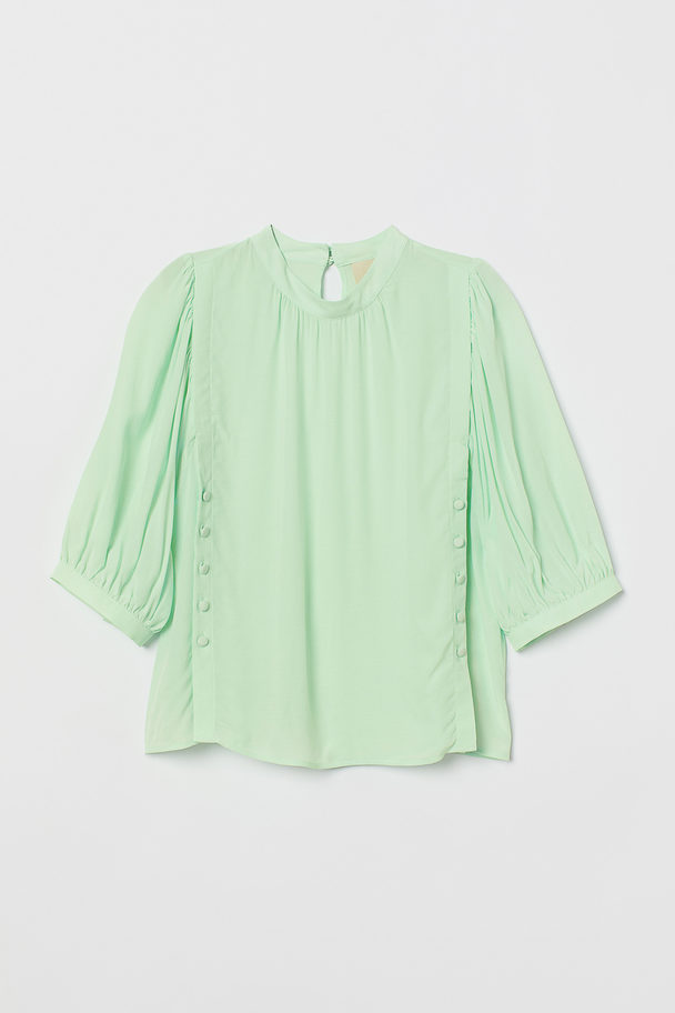 H&M Bluse mit Puffärmeln Hellgrün