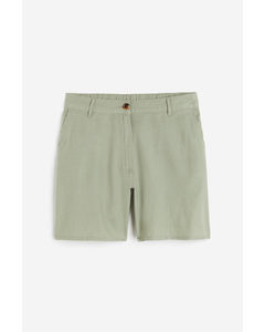 Linen-blend Shorts Light Khaki Green
