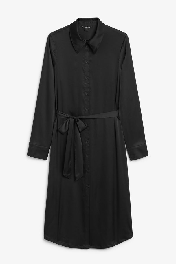 Monki Long-sleeve Satin Shirt Dress Black
