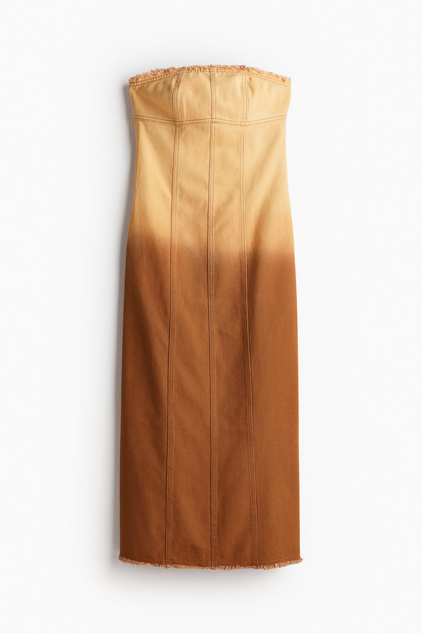 H&M Bandeaukjole Med Frynsekanter Mørk Beige/ombre