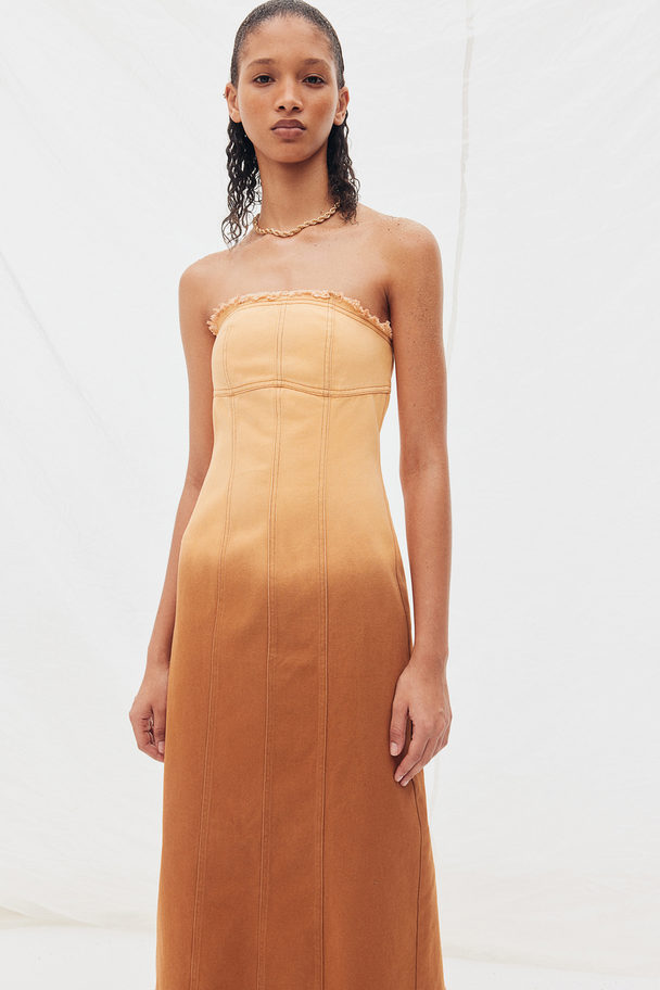 H&M Bandeau-Kleid mit Fransenkante Dunkelbeige/Ombré