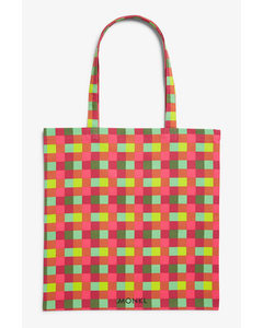 Checkered Cotton Tote Bag Pink & Green
