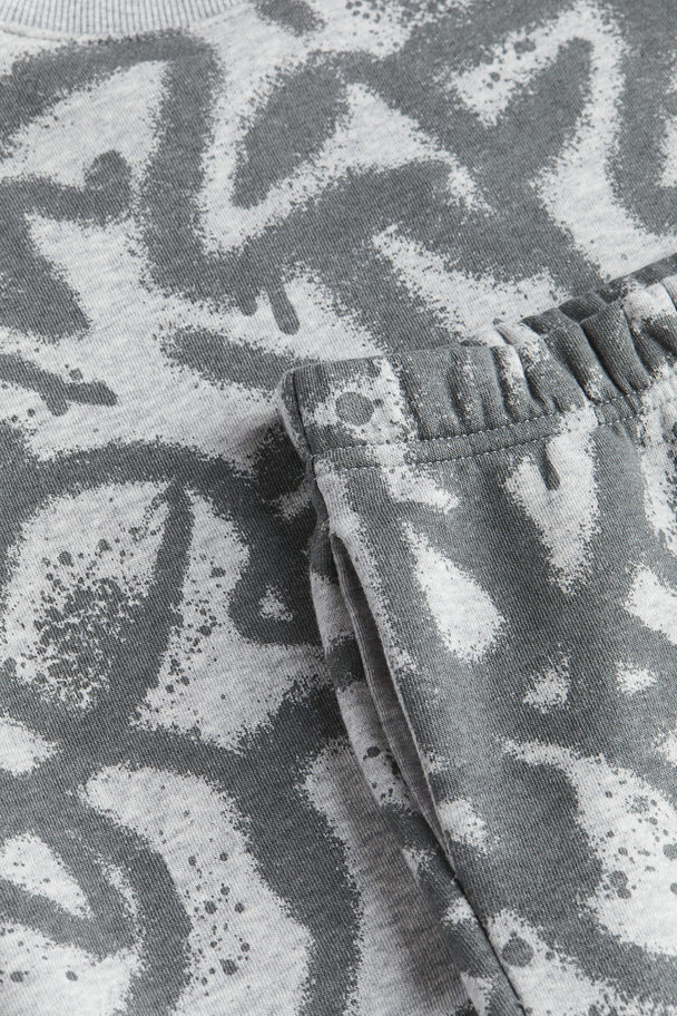 H&M 2-piece Sweatshirt And Joggers Set Light Grey/patterned