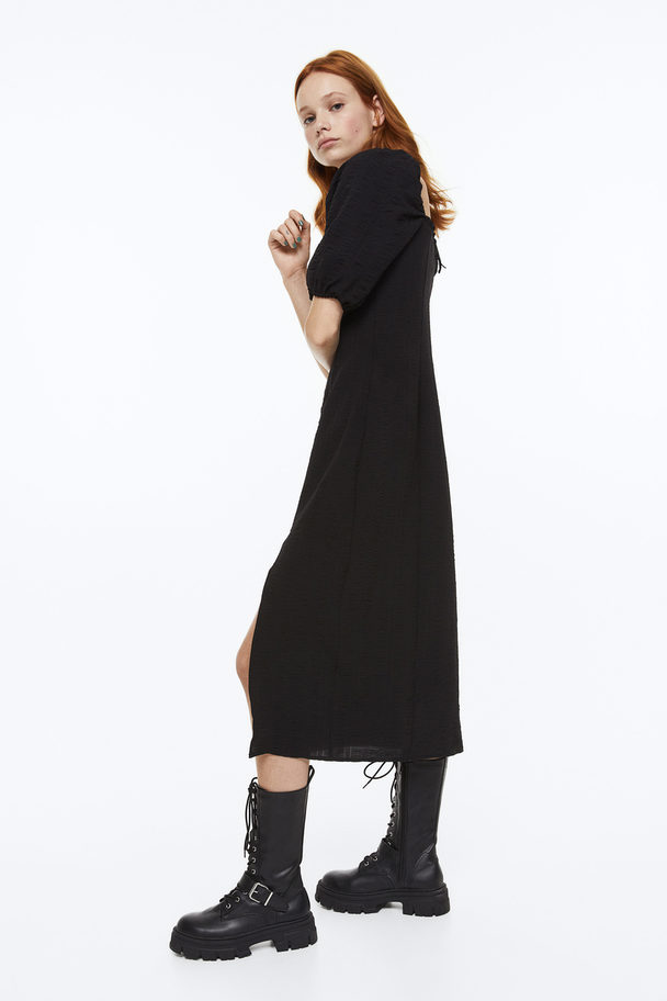 H&M Balloon-sleeved Crêpe Dress Black