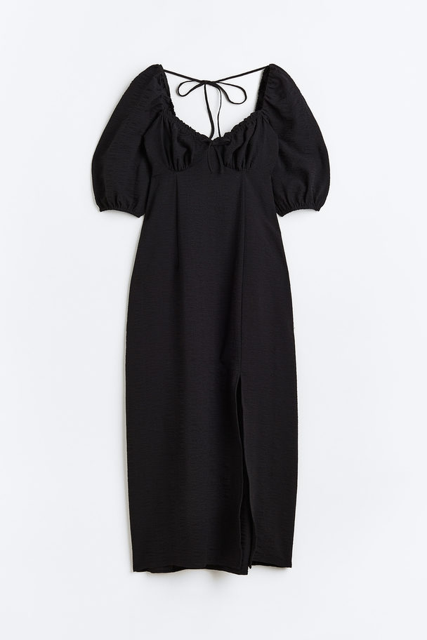 H&M Balloon-sleeved Crêpe Dress Black