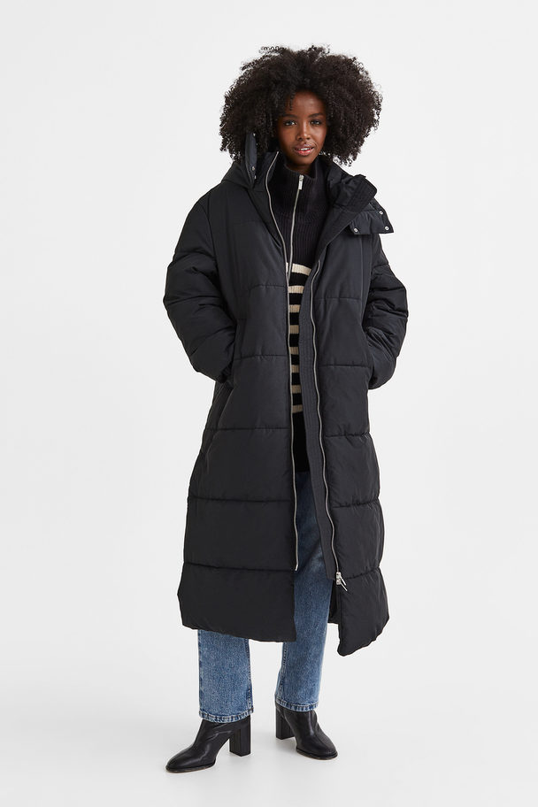 H&M Hooded Puffer Coat Black