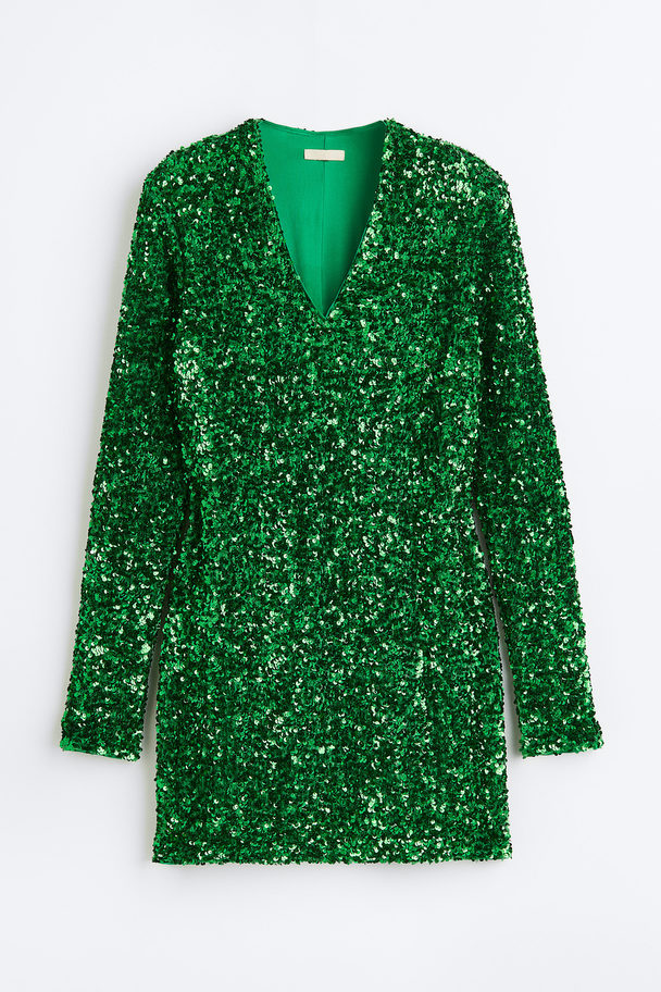 H&M Sequined Bodycon Dress Green/sequins