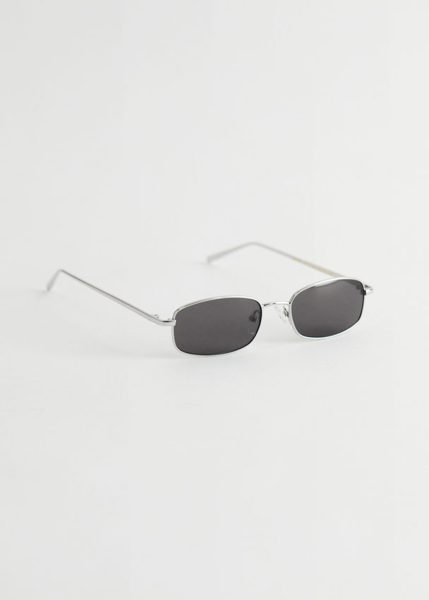 & Other Stories Rectangular Slim Frame Sunglasses Silver