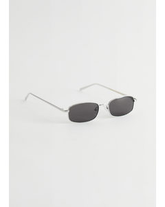 Rectangular Slim Frame Sunglasses Silver