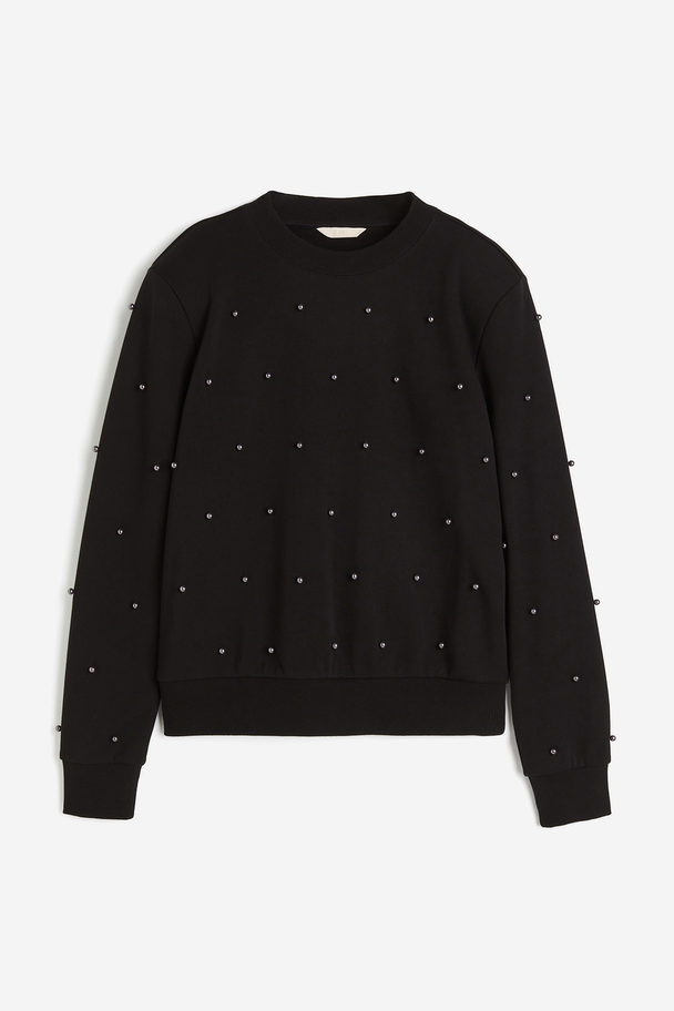 H&M Sweatshirt Med Perlepynt Sort/perler