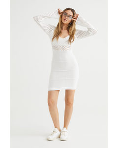 Crochet-look Dress White