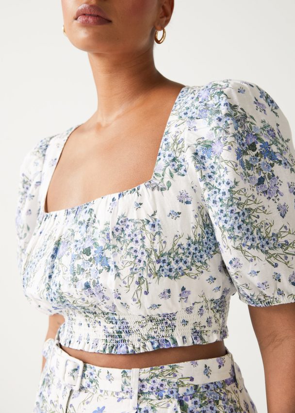& Other Stories Printed Puff Sleeve Crop Top Lilac Florals