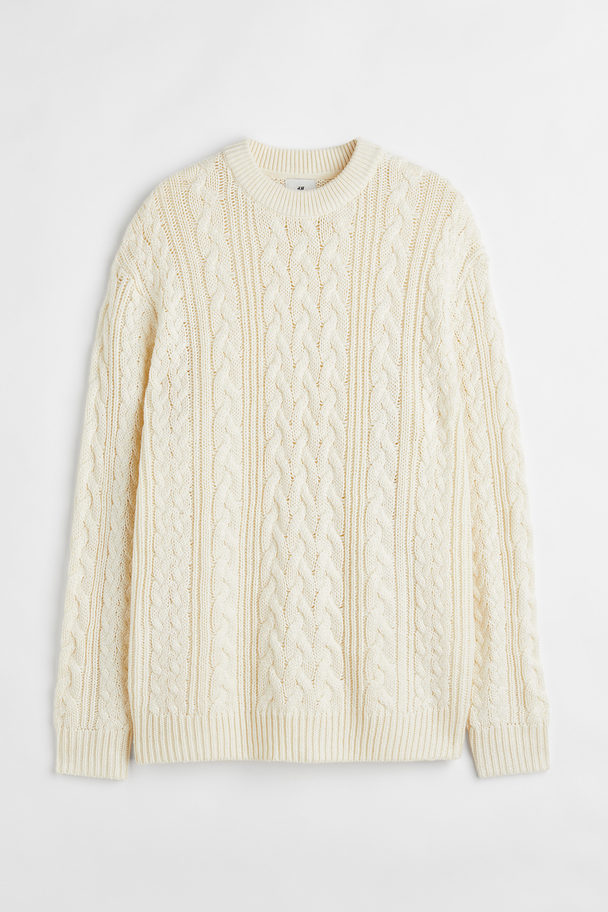 H&M Relaxed Fit Cable-knit Jumper Light Beige