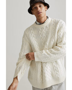 Zopfstrickpullover Relaxed Fit Hellbeige