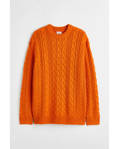 Zopfstrickpullover Relaxed Fit Orange