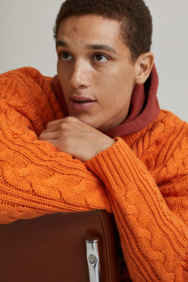 H&M Relaxed Fit Cable-knit Jumper Orange