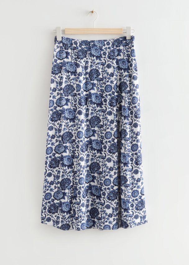 & Other Stories Printed Side Slit Midi Skirt Blue Florals