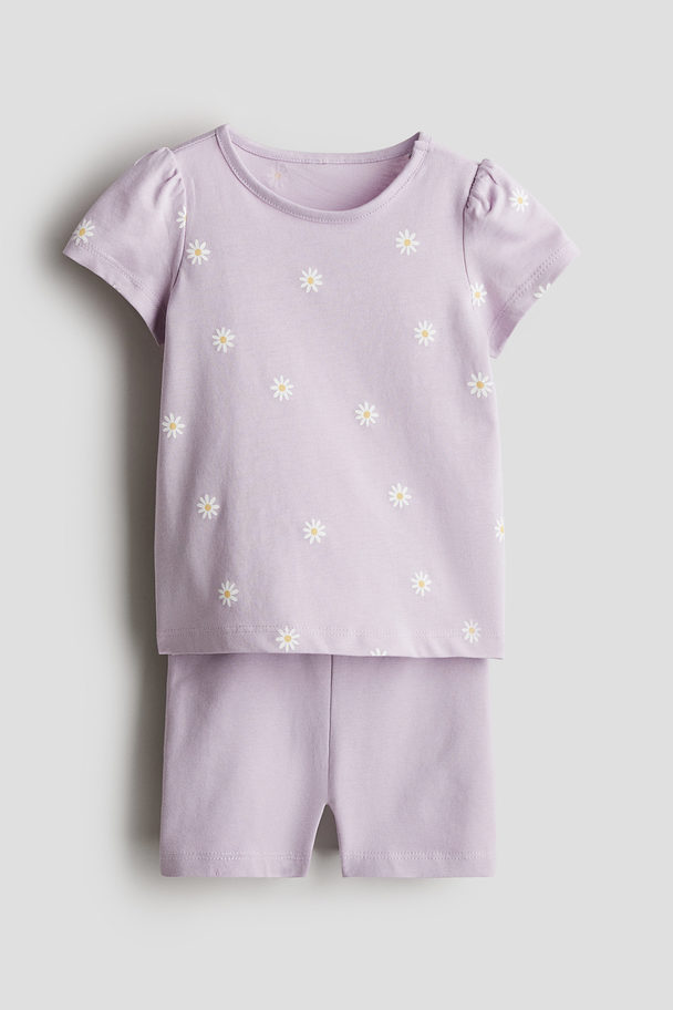 H&M 2-piece Cotton Jersey Set Light Purple/floral