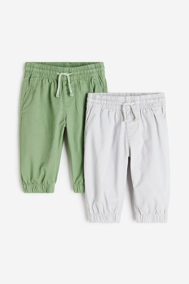 H&M 2-pack Cotton Twill Joggers Green/light Grey